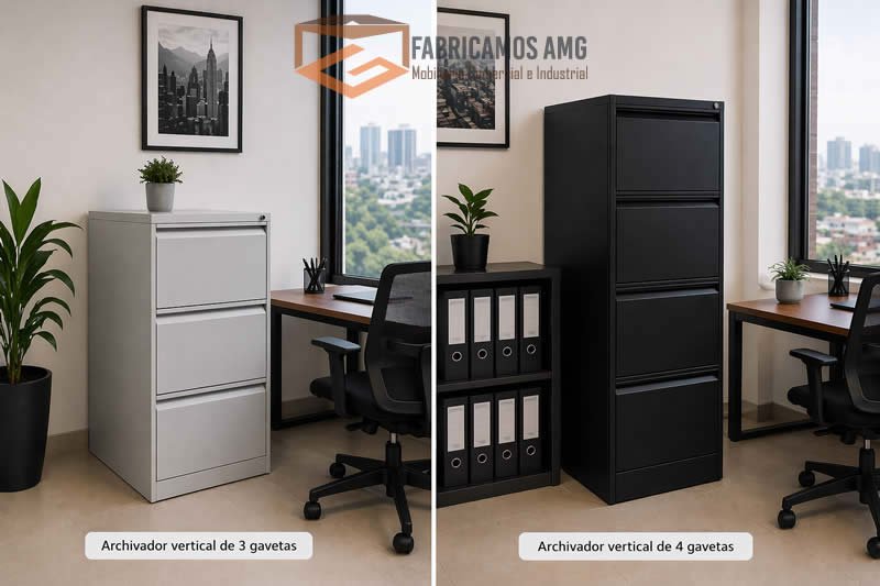 Archivador vertical de 3 gavetas y archivador vertical de 4 gavetas