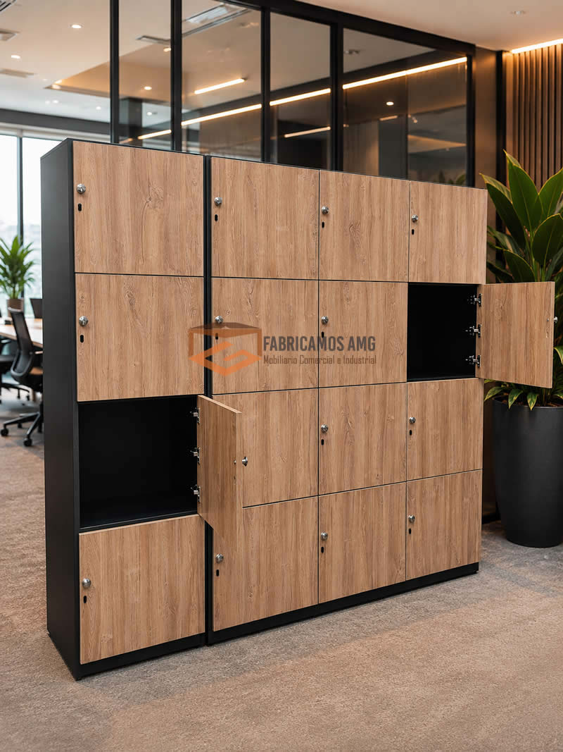 Locker metálico con puertas de madera
