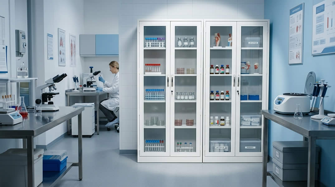 Armario metálico con puerta de vidrio para laboratorio