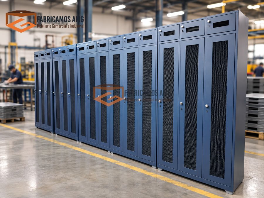 Locker metálico negro con puerta rejilla